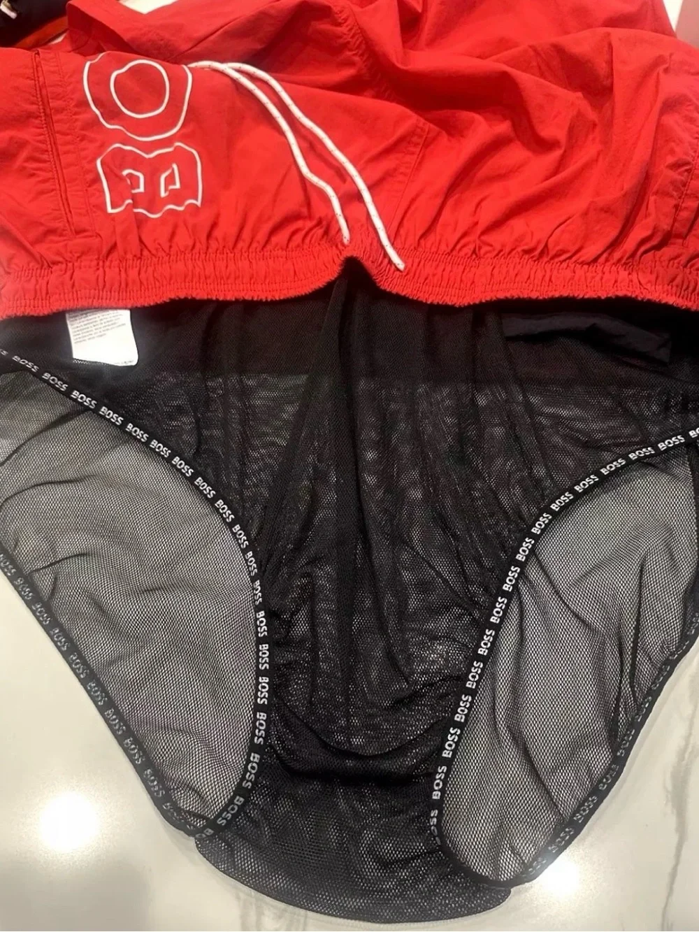 BOSS Men's Red Swim Shorts with Drawstring. XXL